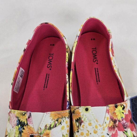 TOMS Shoes Womens Size 9 White Floral Print Alpargata Slip On Canvas Ortholite - Picture 4 of 14